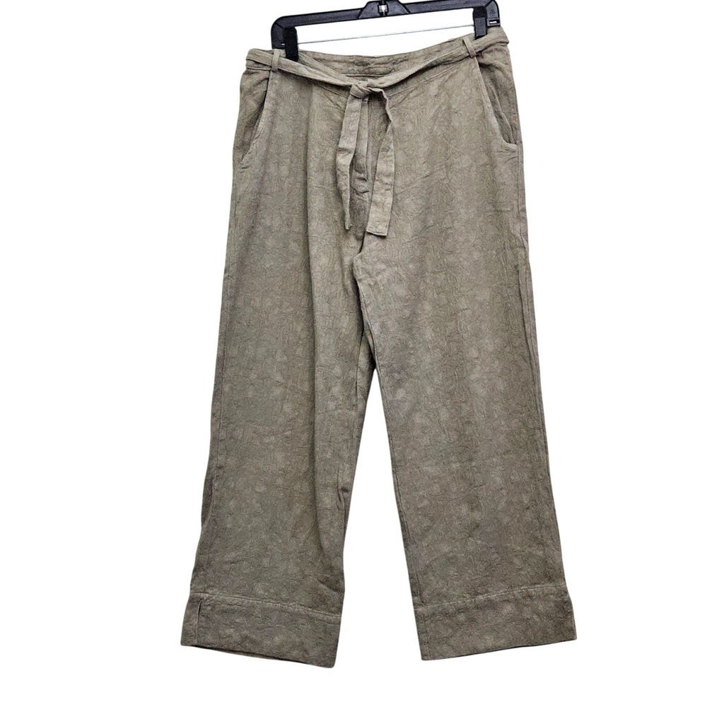 CP Shades Pants Womens L Green Cotton Jacquard Wide Leg Tie Waist Lagenlook Boho